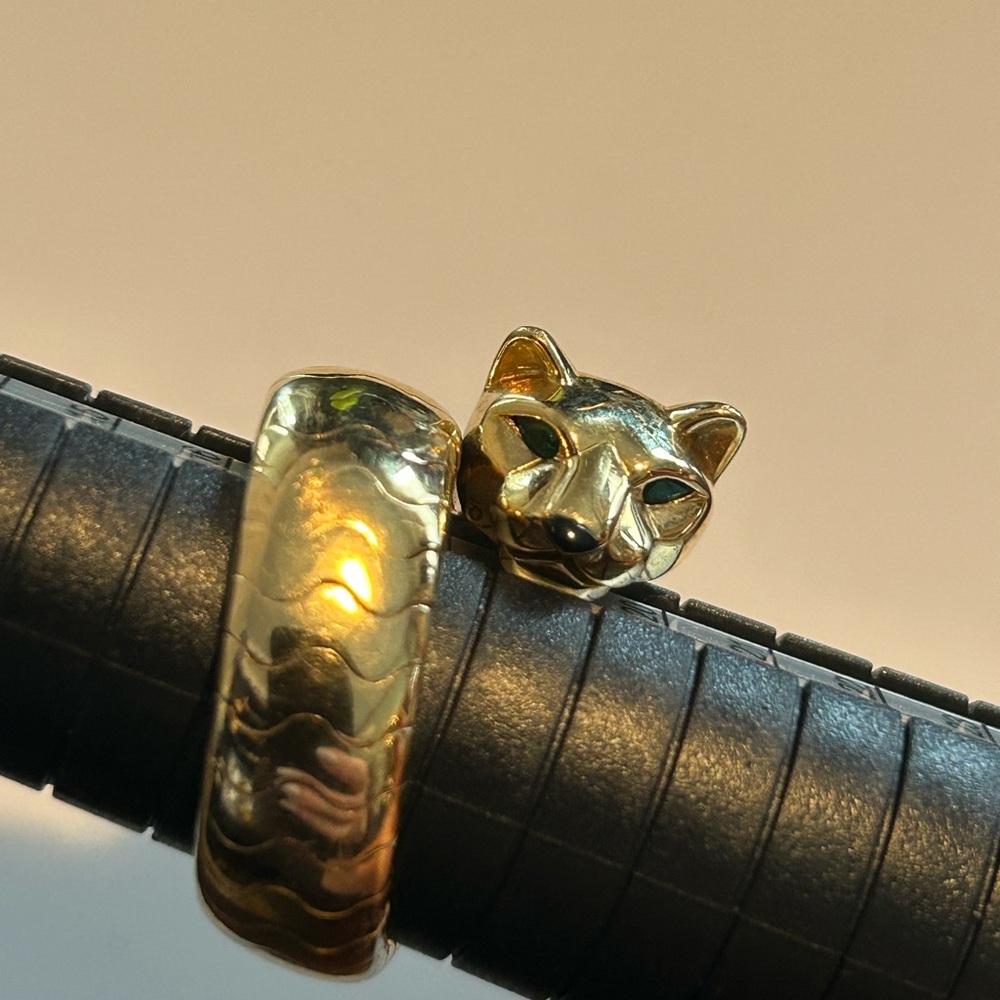 💫Cartier💫 Panther💫Tubugas Ring 18k Yellow Gold/Emerald Eyes/Black Onyx Nose - Picture 8 of 12